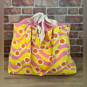 Handmade - Large Quilted Groovy Floral Tote with Drawstring Closure